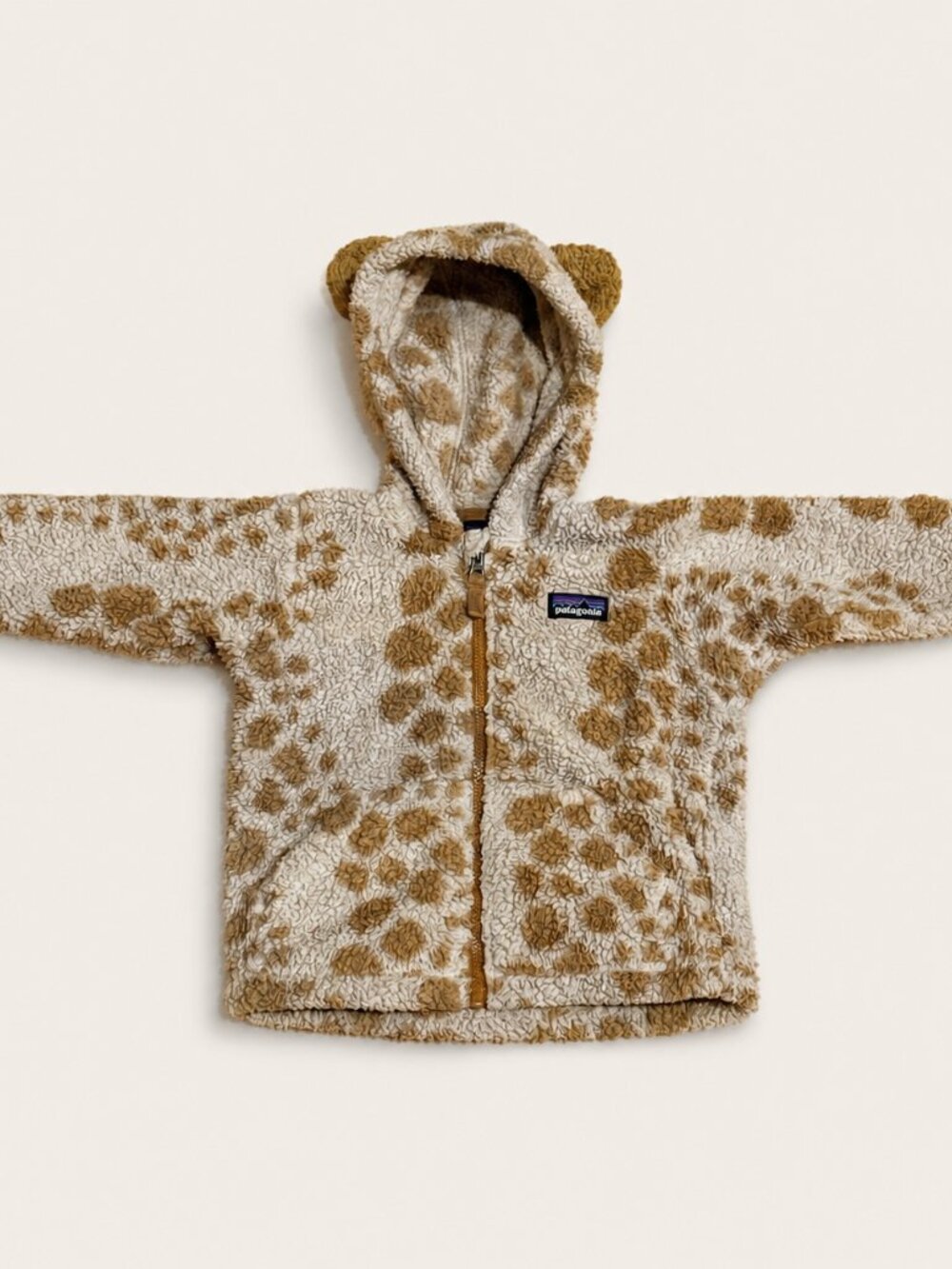 Patagonia Baby Leopard Sherpa Fleece Hoodie Bear Ears 6-12M